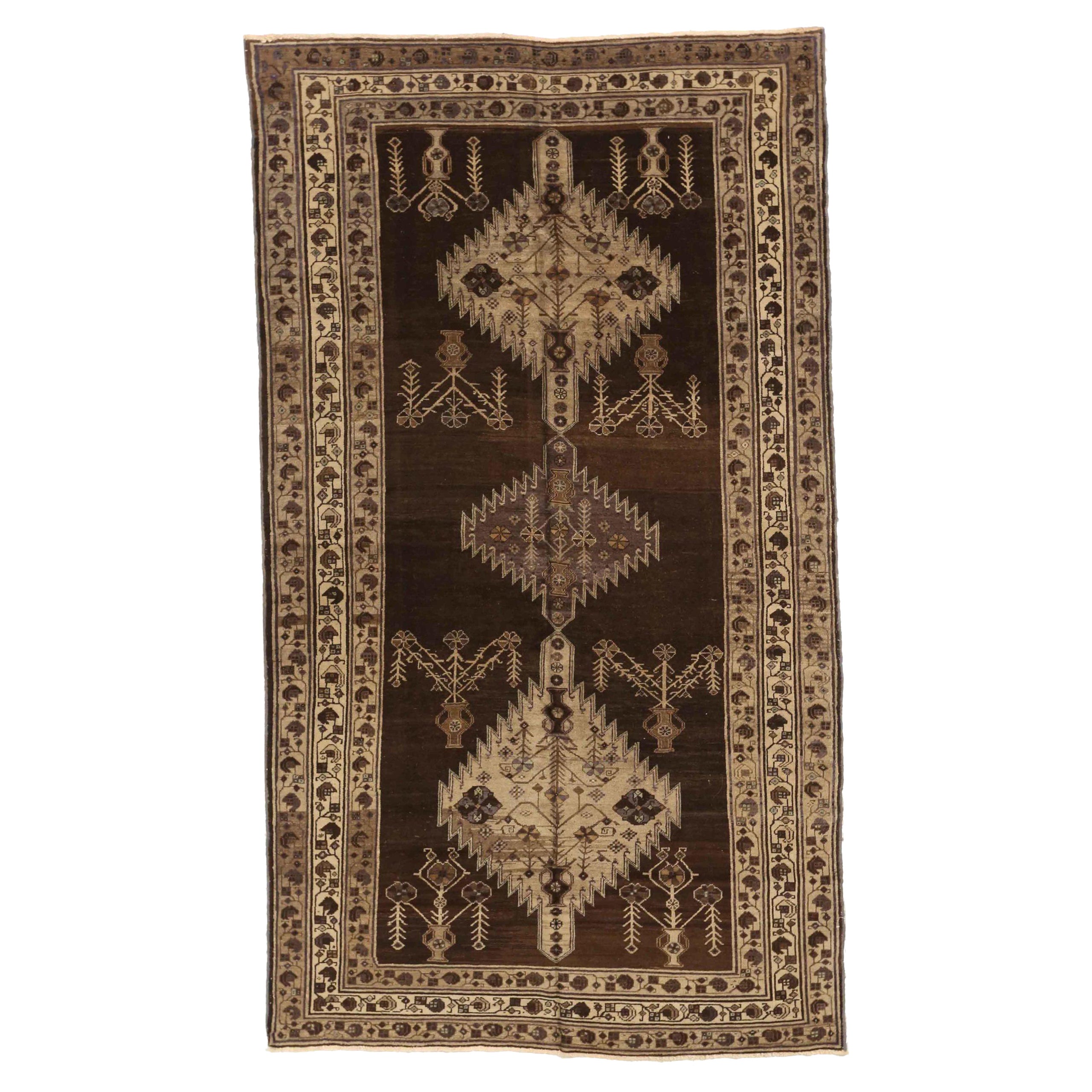 Petit tapis persan Varamin Circa 1910 - Laine Brown Ivoire Taupe 74129