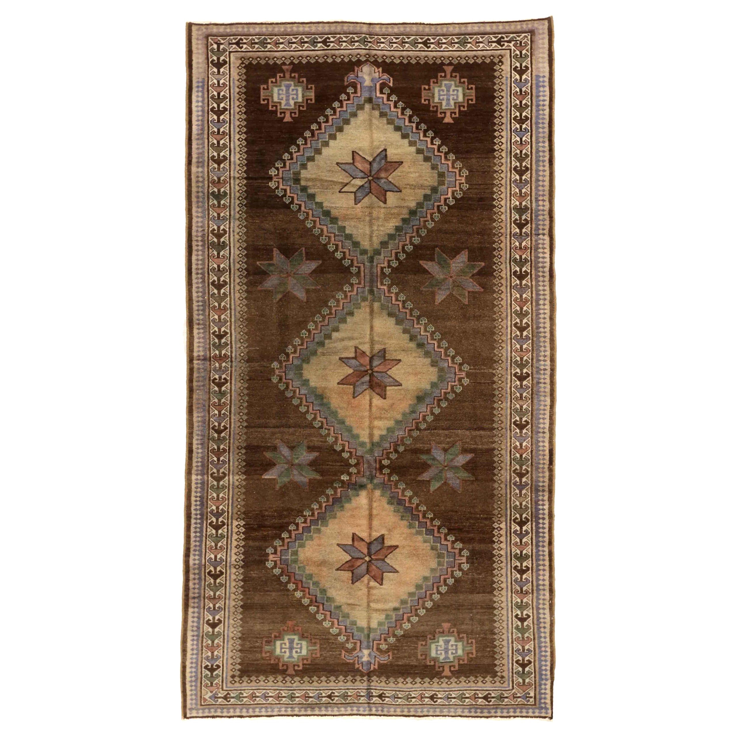 Petit tapis persan Varamin Circa 1910 - Laine Brown Green Yellow 74130