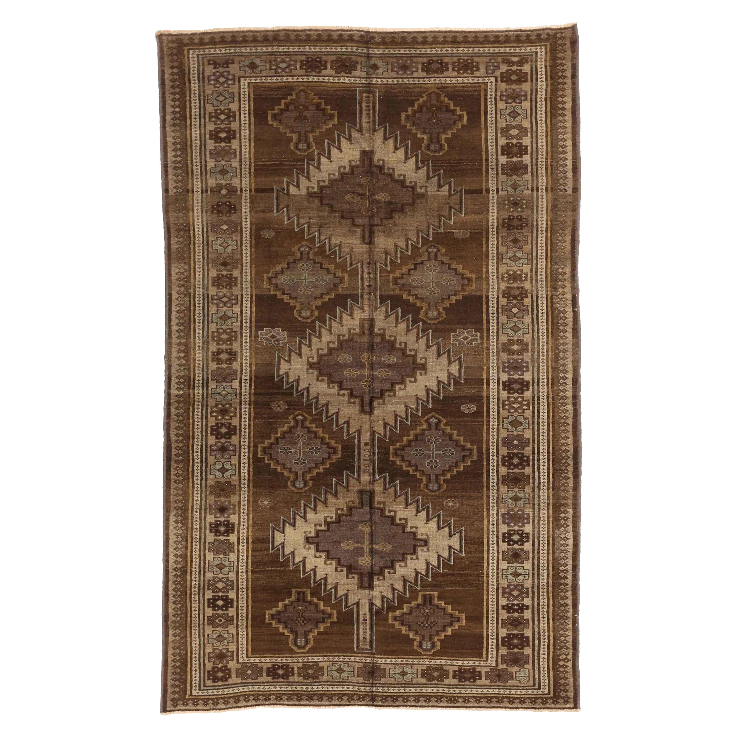 Petit tapis persan Varamin Circa 1910 - Laine Brown Ivoire Taupe 74131