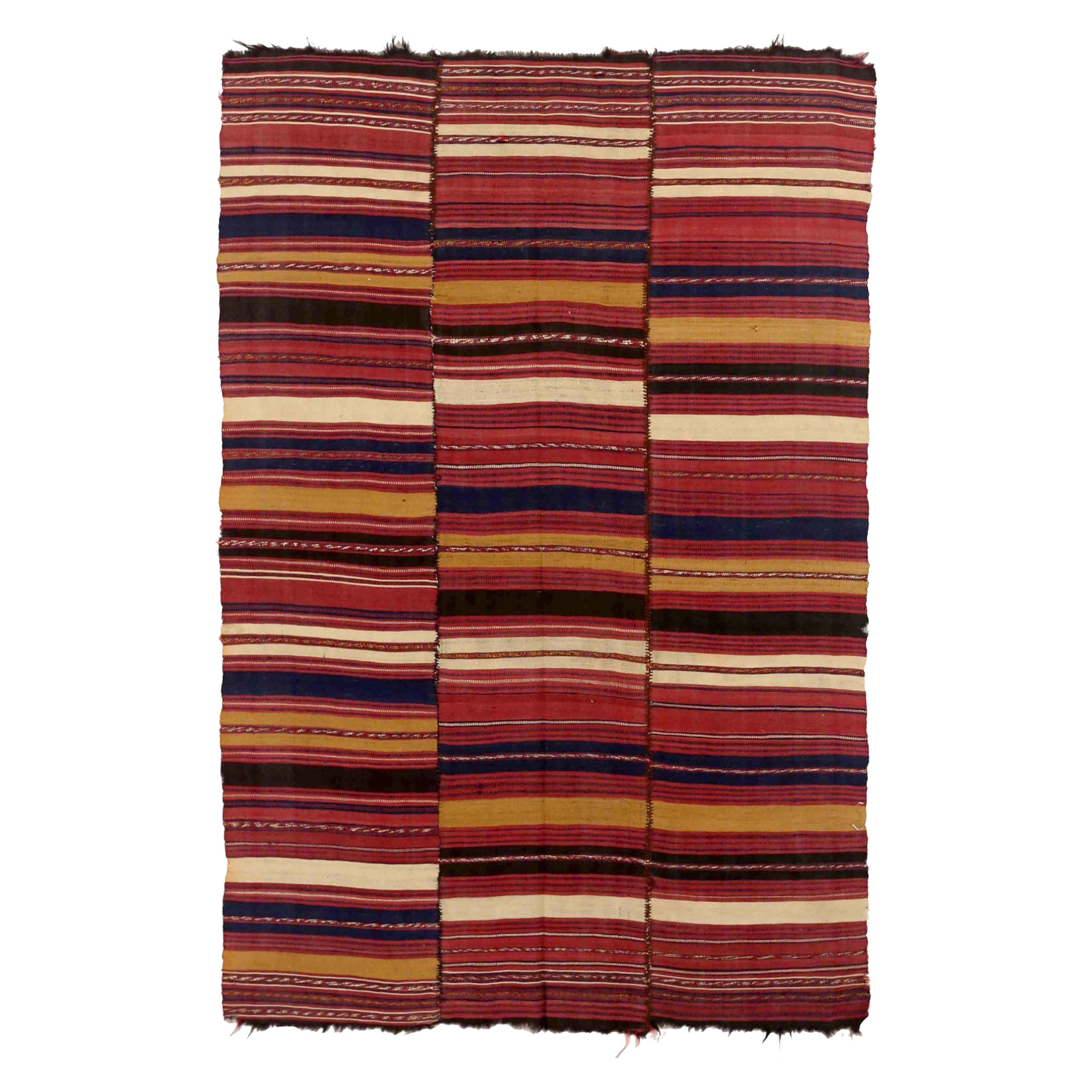 Persischer Kilim Kleiner Teppich CIRCA 1910 - Wolle Blau Elfenbein Rot Gelb 74151