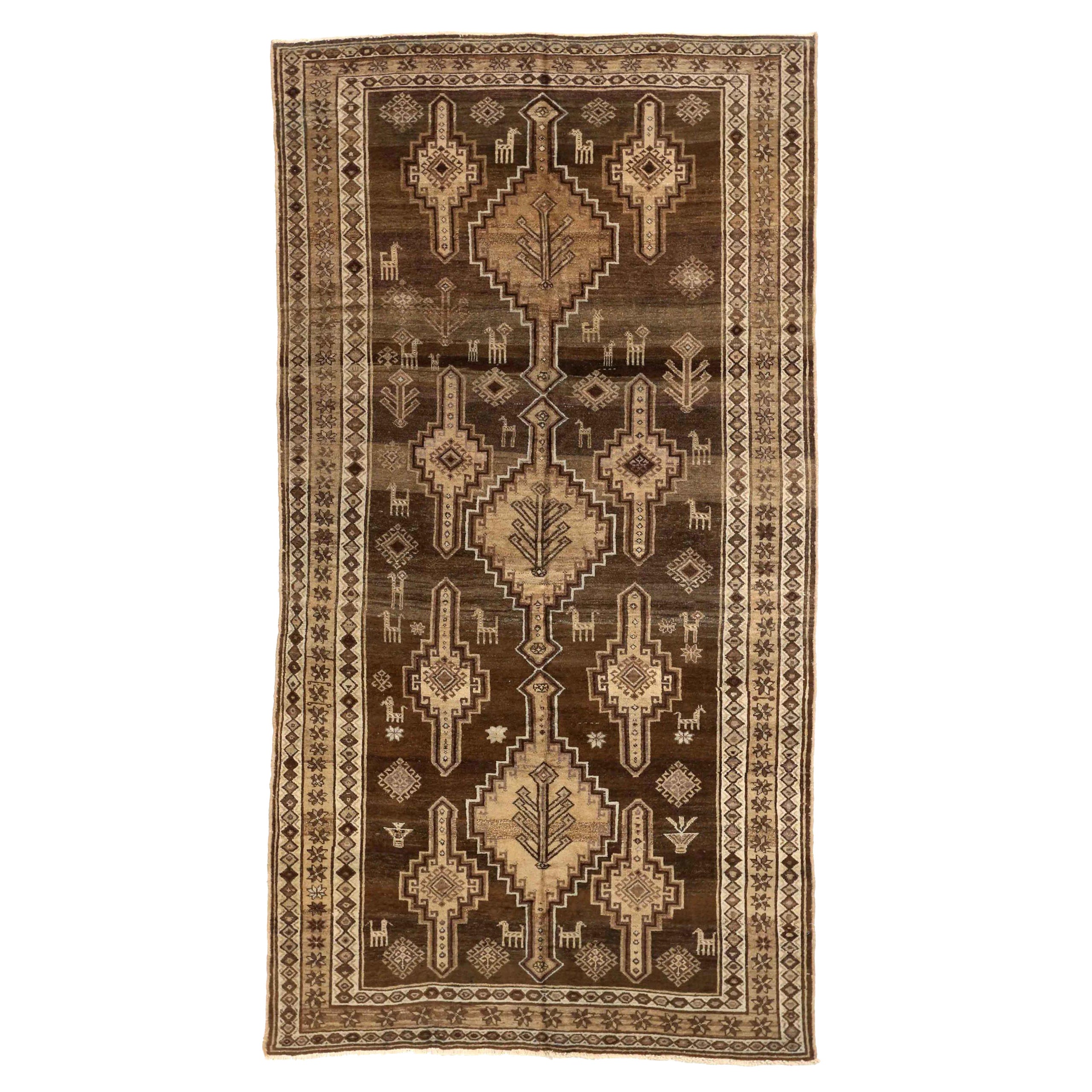 Petit tapis persan Varamin Circa 1910 - Laine Brown Ivoire Taupe 74136