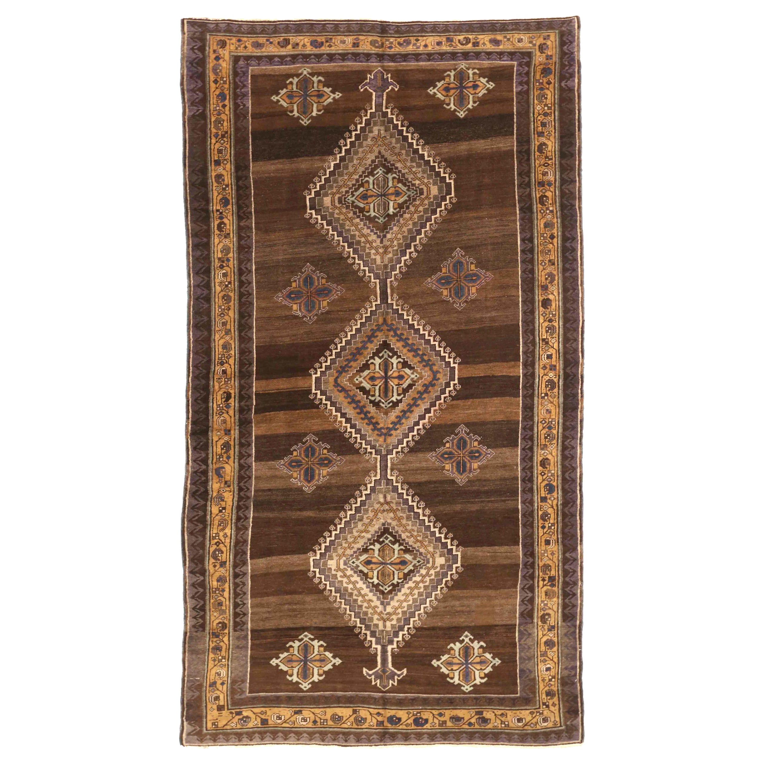 Tapis persan Varamin Circa 1910 - Laine Brown Ivoire Jaune 74138