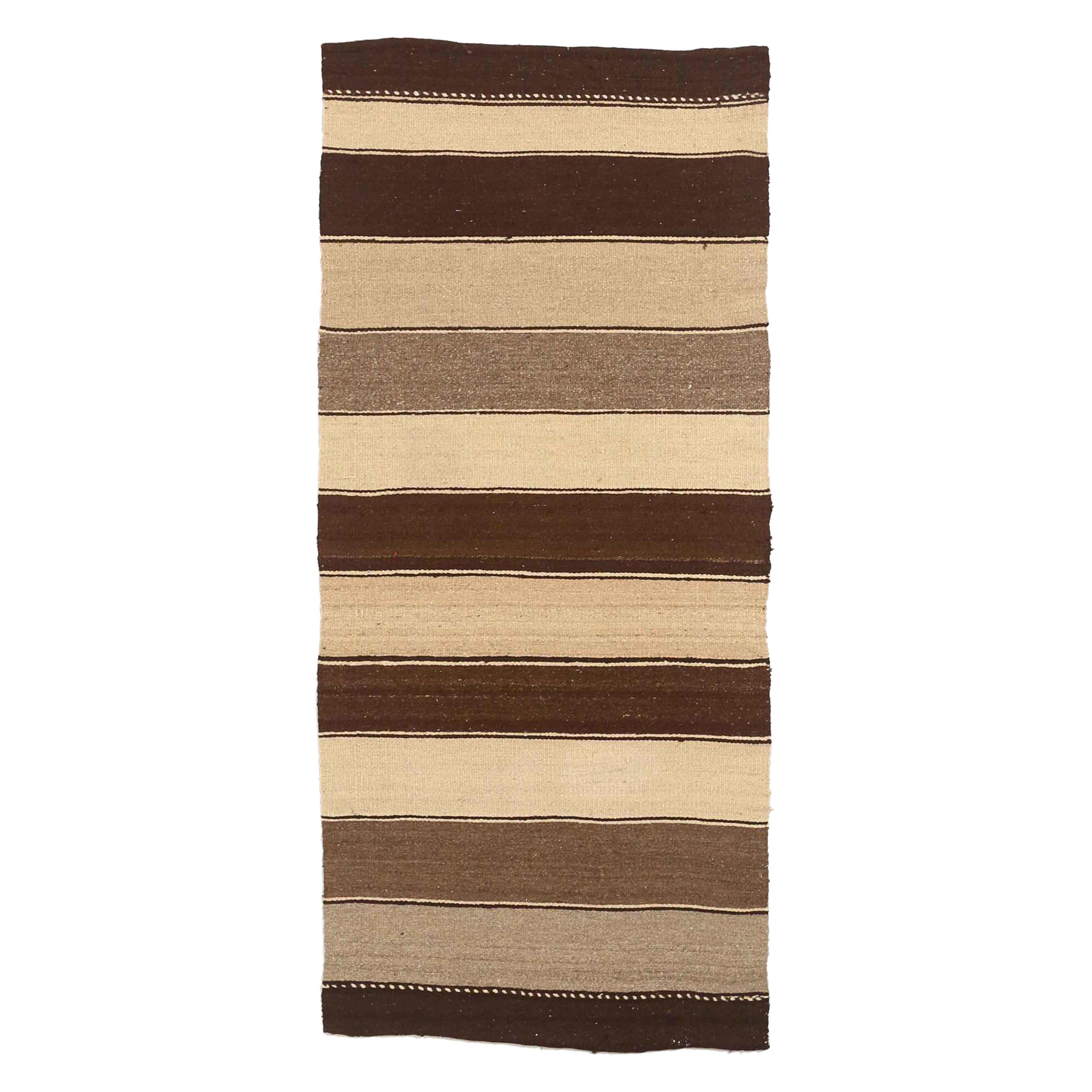 Persian Kilim Small Rug Circa 1910 - Wool Brown Ivory Taupe 74167