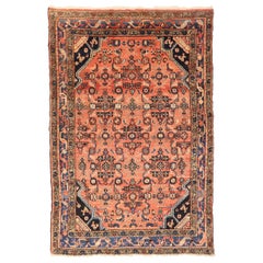 Persian Hamadan Small Rug - Wool Ivory Navy Blue Pink 75014