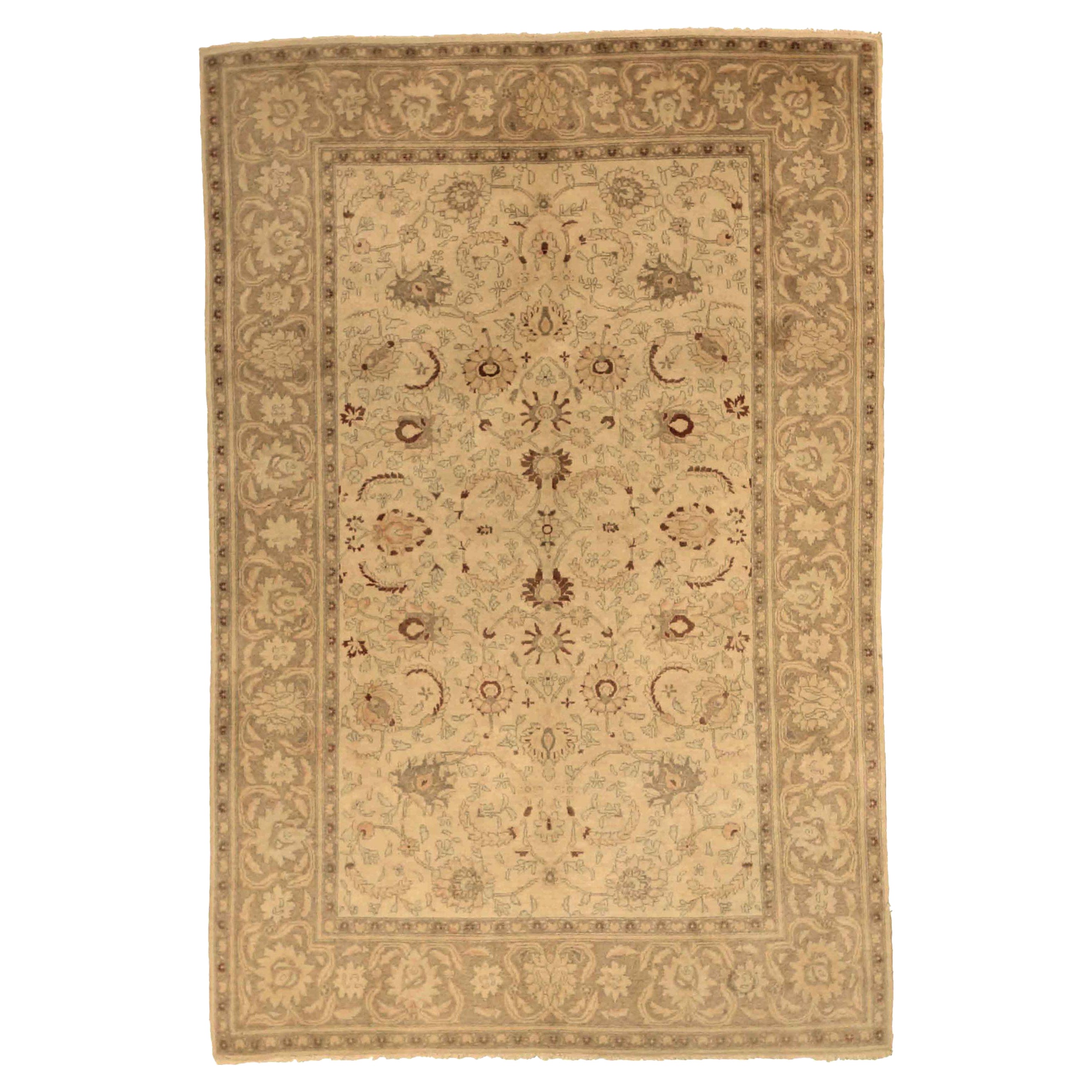 Alfombra Persa Kashan Pequeña Circa 1910 - Lana Marrón Marfil Topo 75015