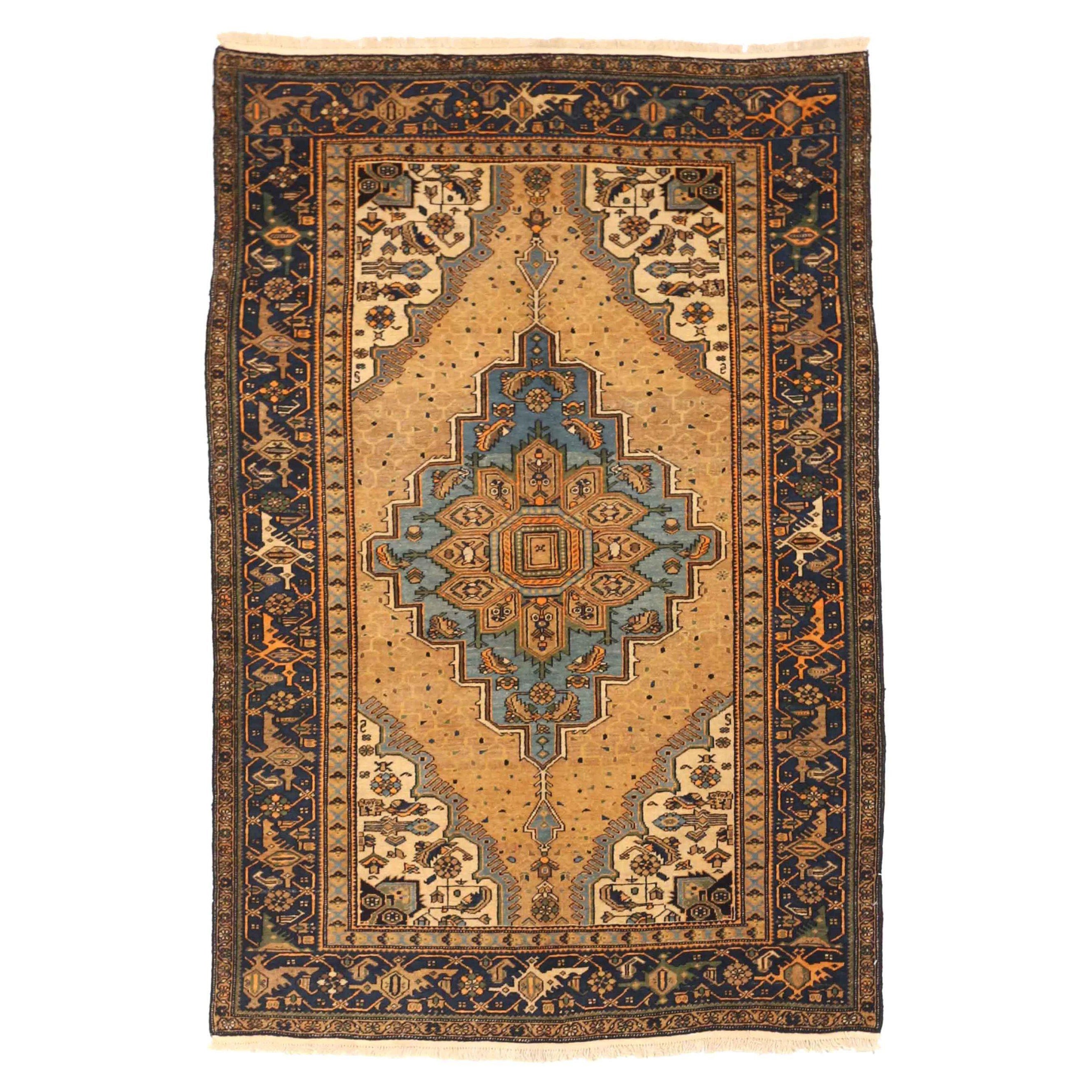 Alfombra Persa Farahan Pequeña - Lana Azul Azul Marino Amarillo 75003