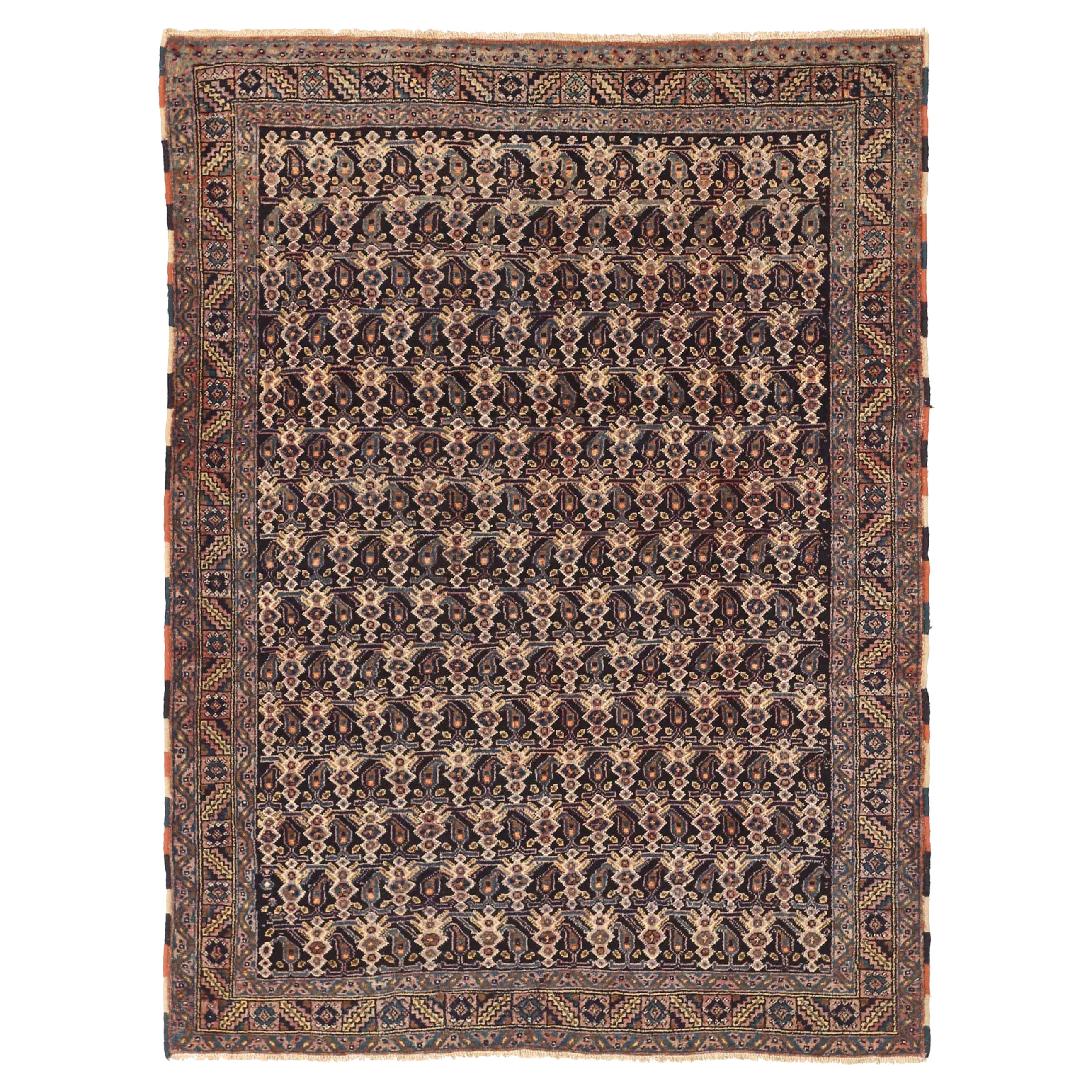 Persischer Sirjan Kleiner Teppich - Wolle Elfenbein Marineblau Rot 75021