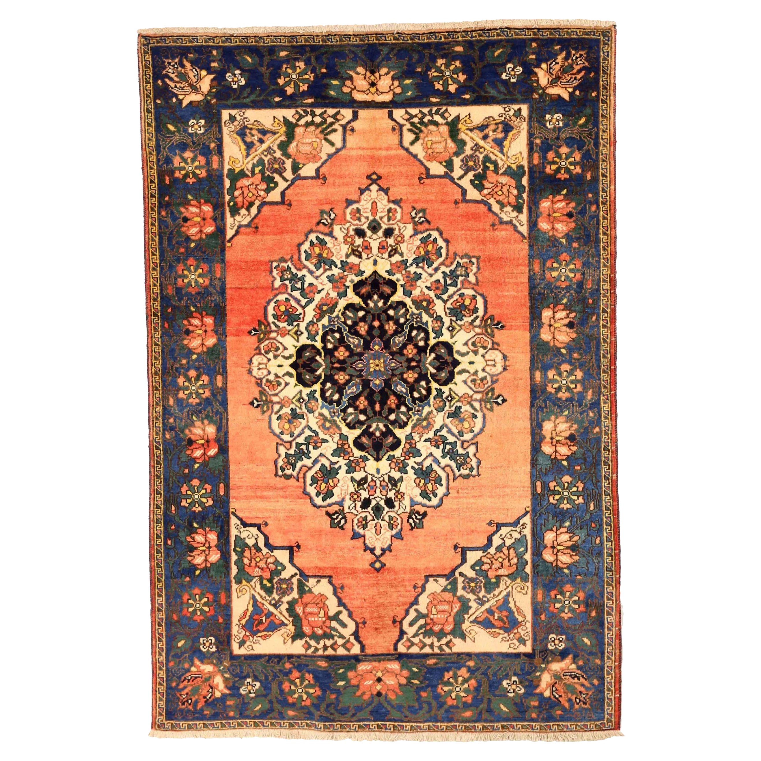 Petit tapis persan Bakhtiari vers 1910 - Laine bleu ivoire rose 75006