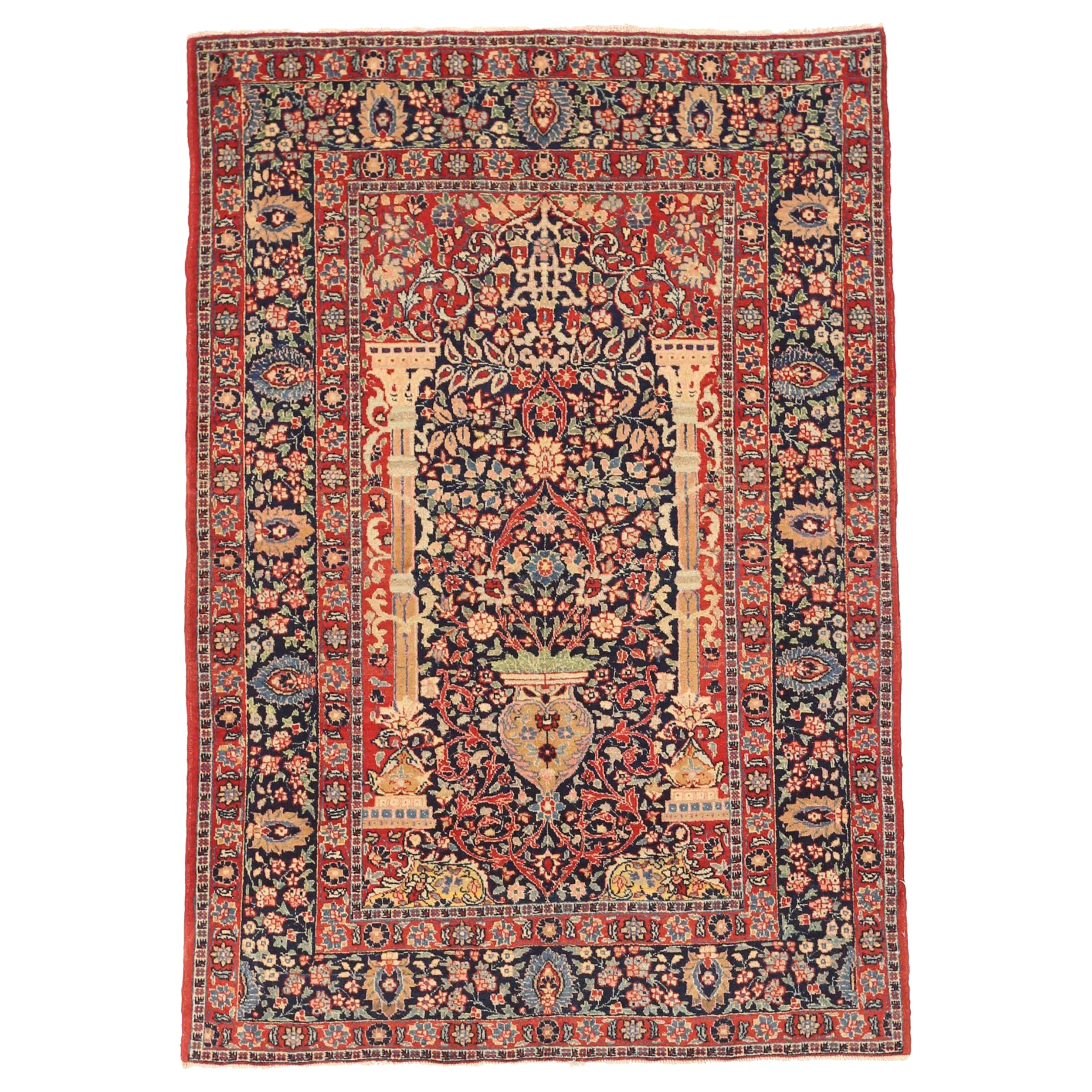 Tappeto Persiano Tabriz Piccolo - Lana Avorio Blu Navy Rosso 75025