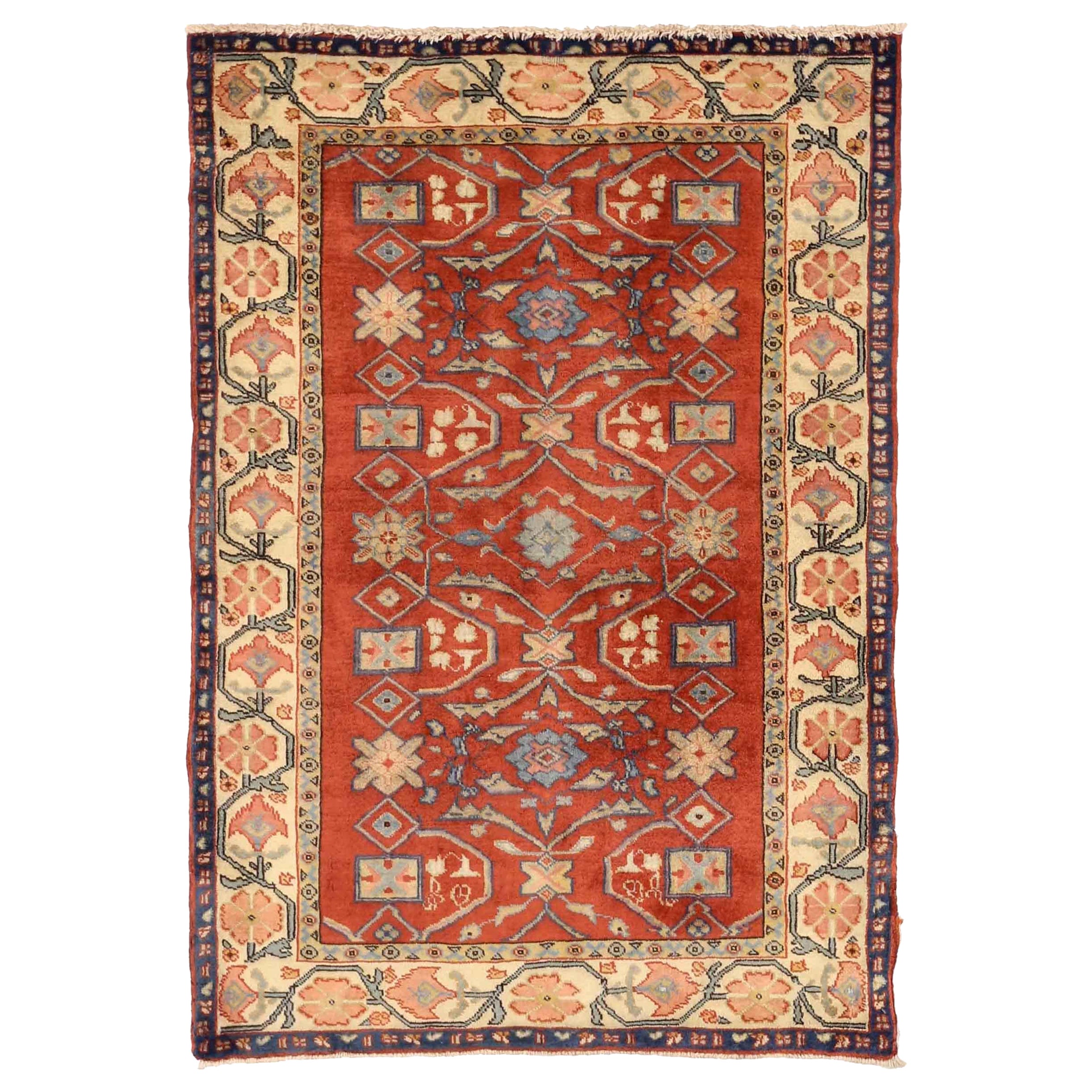 Alfombra Persa Zanjan Pequeña - Lana Azul Marfil Rojo 75007