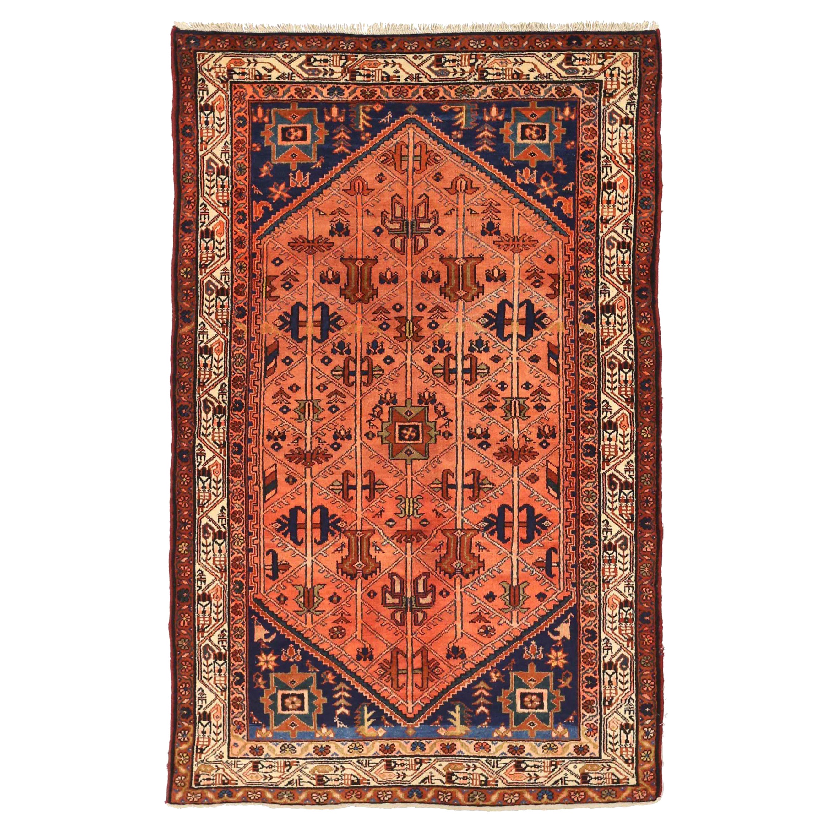 Persian Malayer Small Rug - Wool Blue Ivory Pink 75010