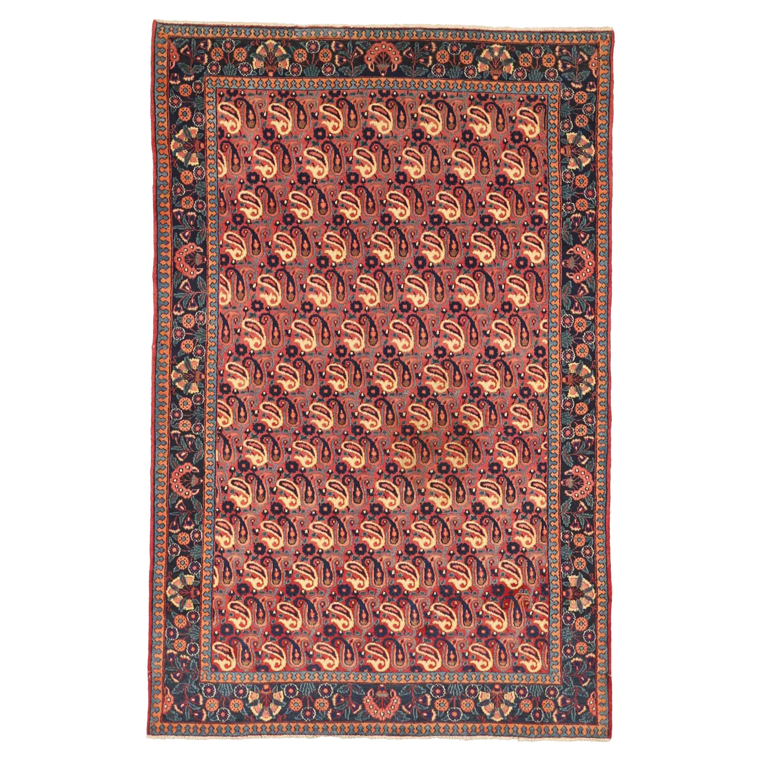 Petit tapis persan Mashad - Laine bleu ivoire rouge 75028
