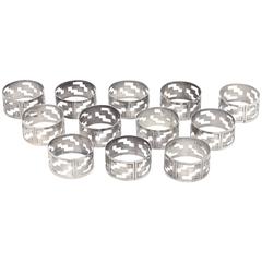 Set of 12 Hallmarked Vintage Sterling Silver Modernist Napkin Rings / SAT. SALE