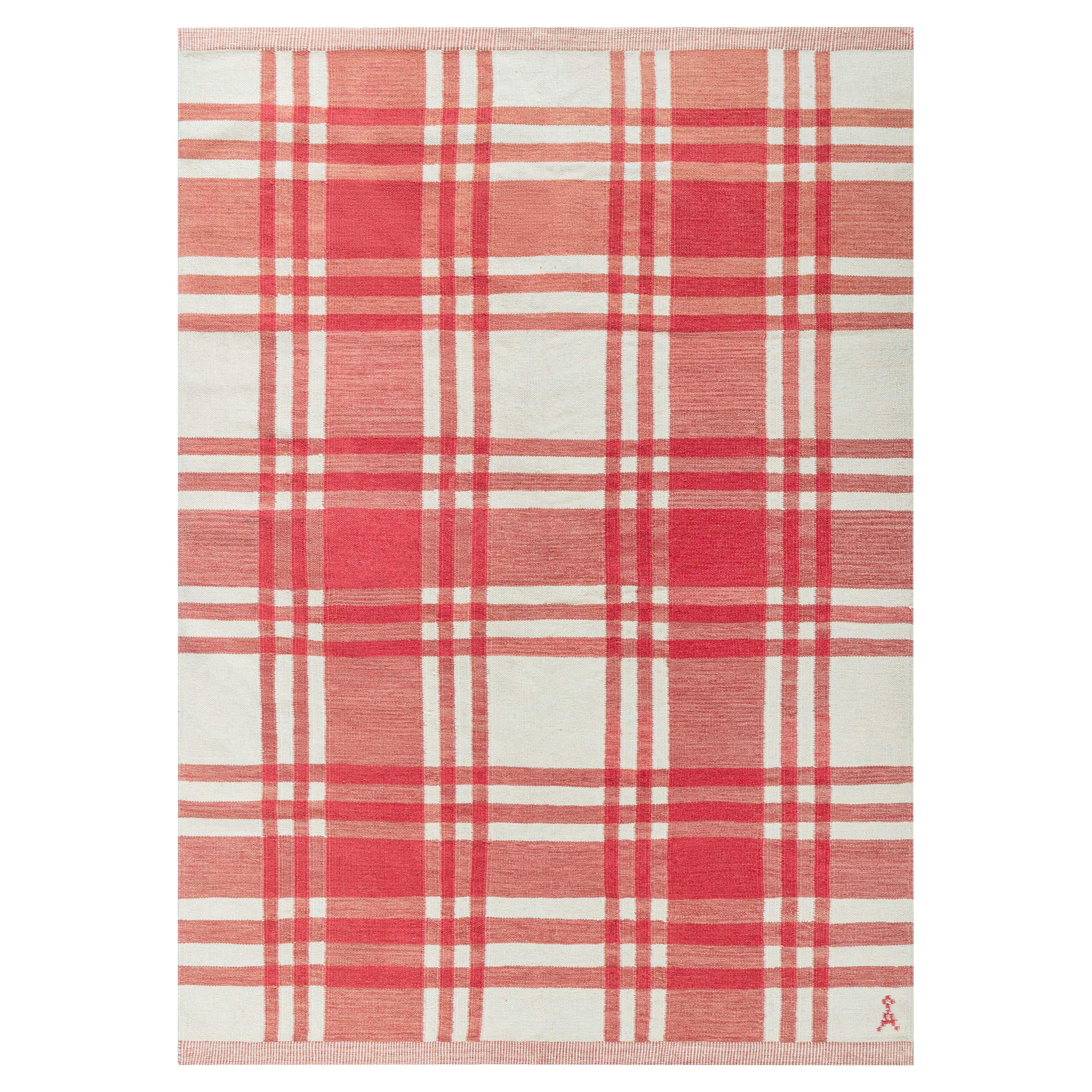 Doris Leslie Blau Alfombra sueca vintage de lana de tejido plano de Agda Österberg
