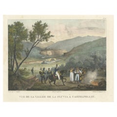 Antique French Troops at the Fluvia Valley, Castellfollit - Napoleonic Wars Lithograph