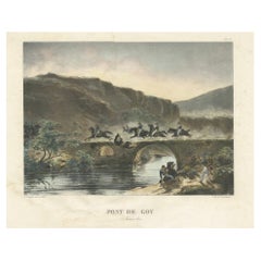 Antique Pont de Coy: French Troops Crossing a Bridge in 1809- Napoleonic Wars Lithograph