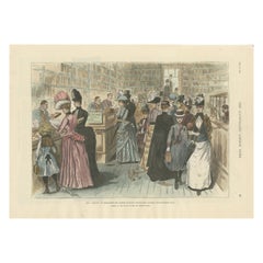 Used Hand-Colored Victorian Woodcut of Melbourne’s Samuel Mullens Library, 1889