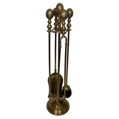Vintage Neoclassical Style Brass Pineapple Fireplace Tools In the style of Maison Baguès