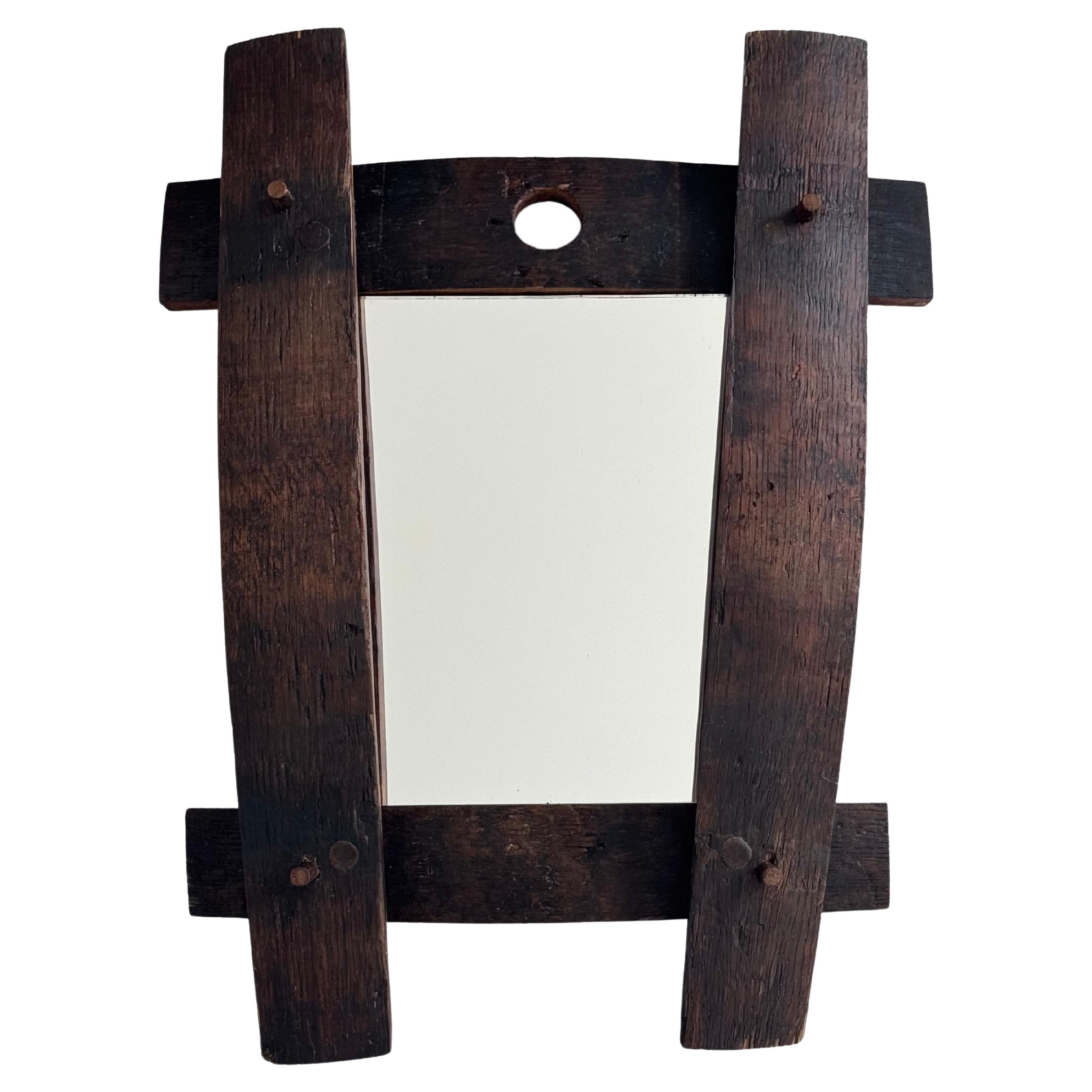Art populaire, miroir en bois massif, design rustique, France circa 1950s en vente