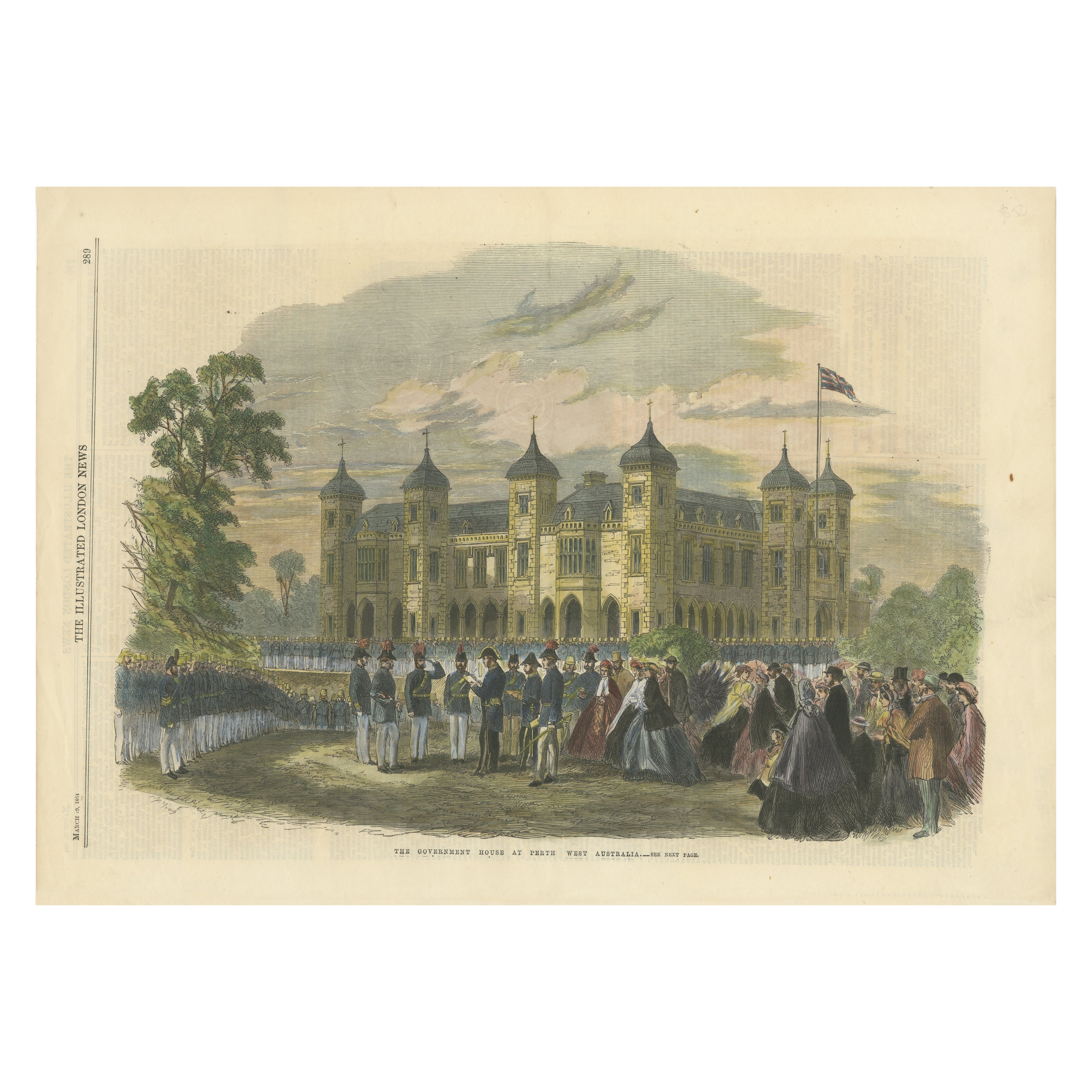 The Government House à Perth, en Australie occidentale - Illustrated London News, 1864 en vente