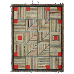 Antique Hooked Rug With Polychromatic Geometric Patterns From Rug & Kilim