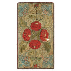 Antique Hooked Rug With Floral Medallion In Red And Green  Rug & Kilim