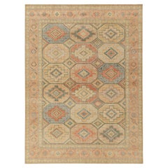 Rug & Kilim's Distressed Style Rug in Orange, Blue & Beige Geometric Pattern