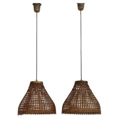 Antique Vivai Del Sud Italian Midcentury Modern Design Wicker Pendant Lamps 1960s