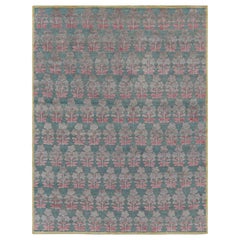 Rug & Kilim's Block Print Rug Design avec motif floral rose et vert