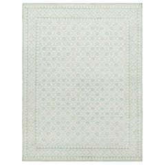 Rug and Kilim’s Dhurrie Style Rug in White and Green with Floral Patterns