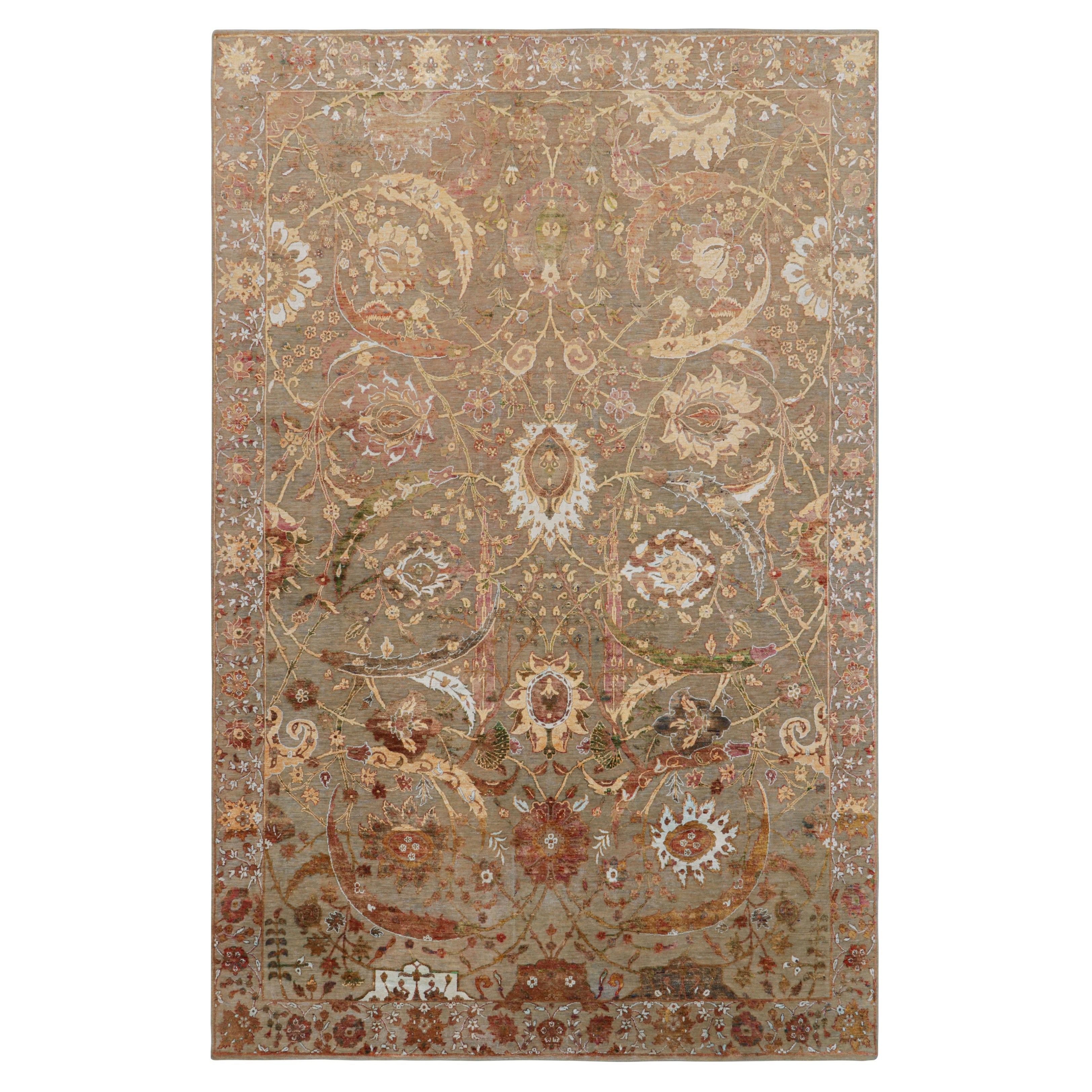 Rug & Kilim’s Persian Tabriz Style Rug in Beige-Brown with Floral Patterns