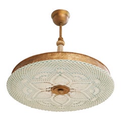 Schwedische Designerin, Pendelleuchte, Metall, Stoff, Glas, Pergament, Schweden, 1930er Jahre