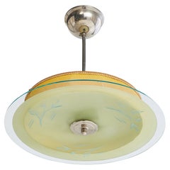 Schwedische Designerin, Pendelleuchte, Chrom, Glas, Pergament, Schweden, 1930er Jahre