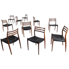 10 x Niels Moller Model 78 Dining Chairs in Brazilian Rosewood Original Leather