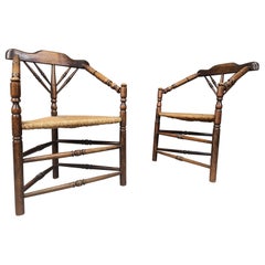 Paire de chaises d'angle hollandaises anciennes, années 1920