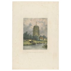 The Leaning Tower of Leeuwarden - Lithographie de Hilverdink à Oldehove, 1858