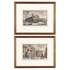 Pareja Siglo XVIII  Grabados al aguafuerte italianos de iglesias de Roma de Guiseppe Vasi enmarcados