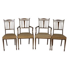 Set di 4 poltrone e sedie inglesi in stile Sheraton, fine XIX secolo