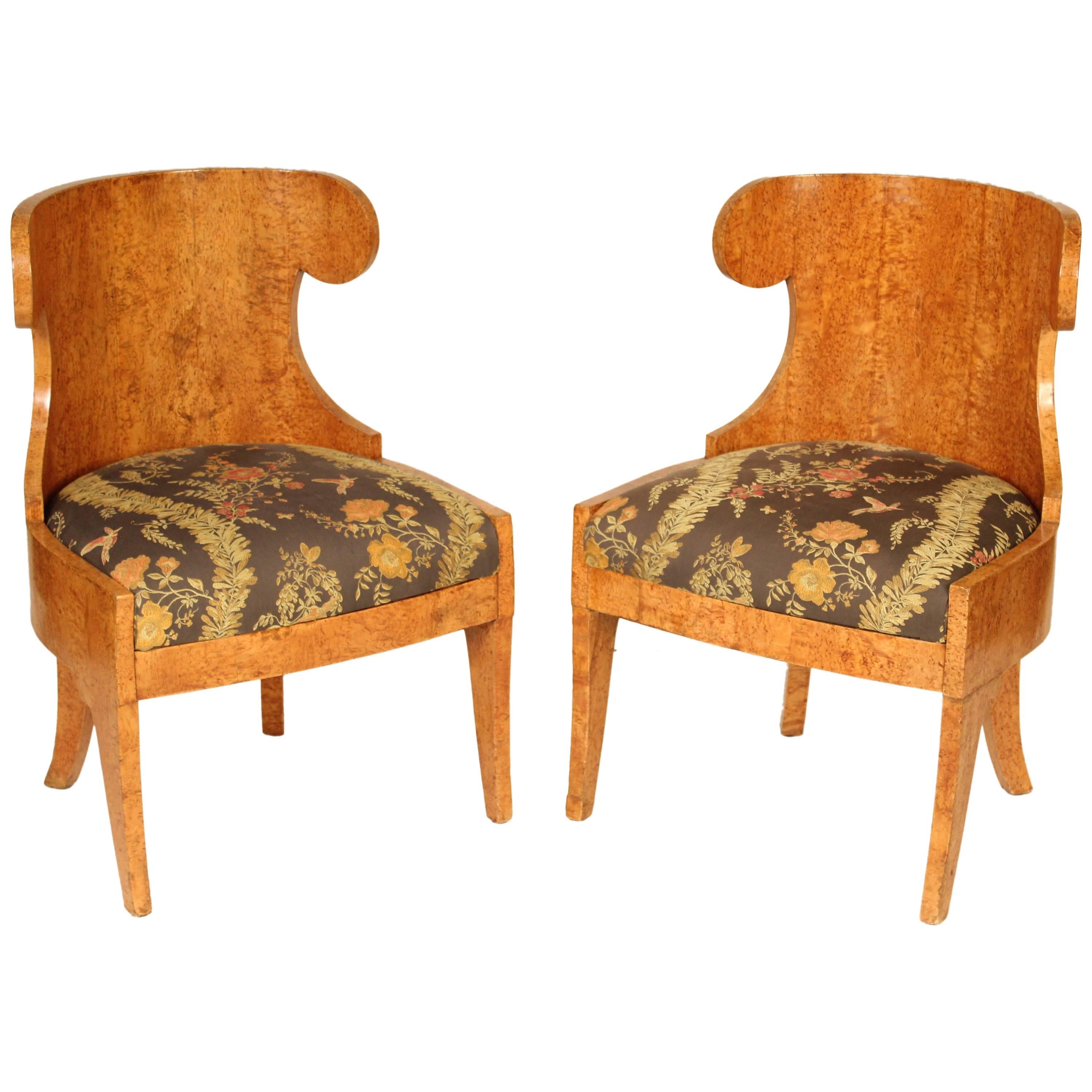 Pair of Biedermeier Burl Elm Chairs