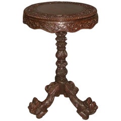 Antique 19th Century Indo-Portuguese Carved Rosewood Tilt-Top Side Table