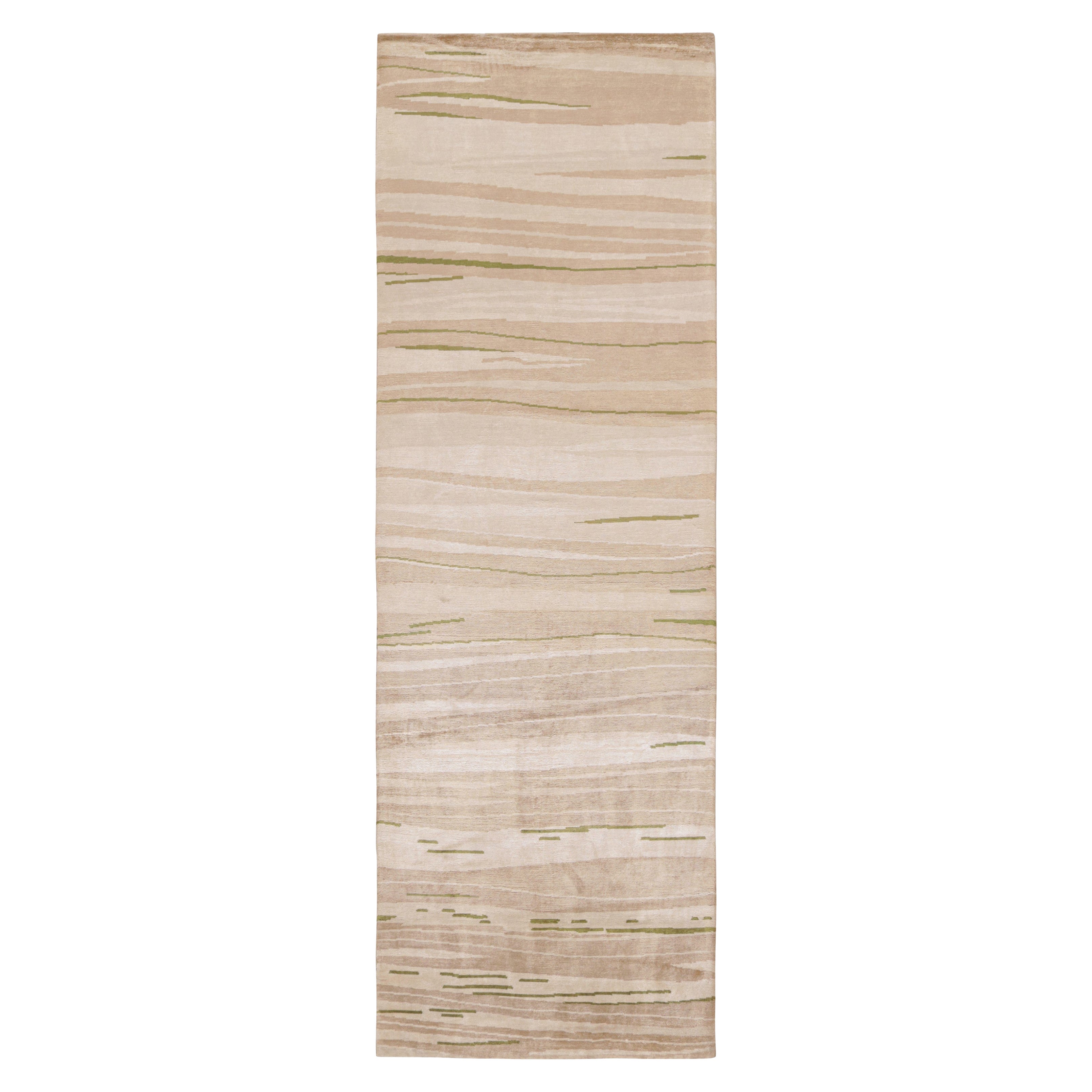 Contemporary Striped Rug Beige Brown Striped Silk Runner by Rug & Kilim