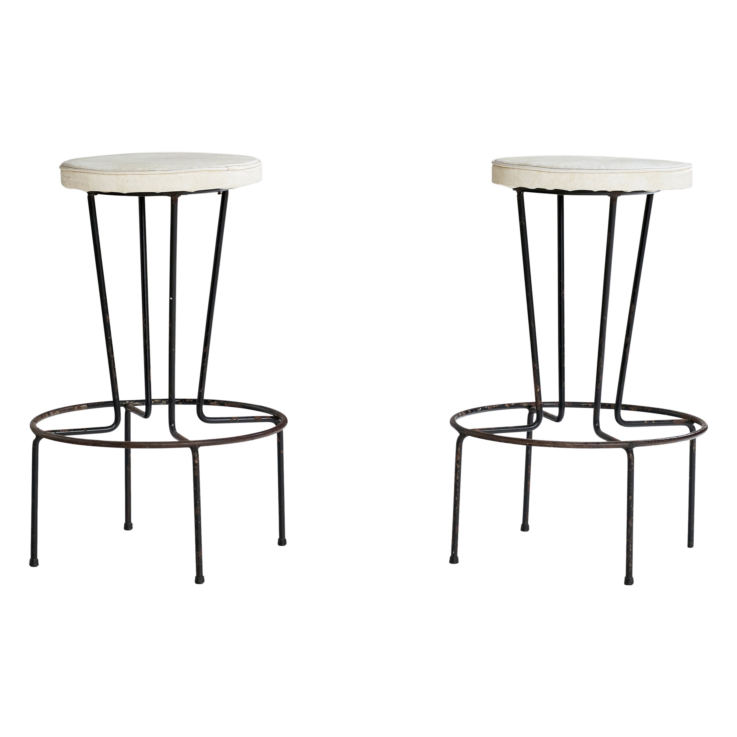 Designer americano, Sgabelli da bar, Ferro, Pelle, USA, anni '50