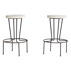 American Designer, Bar Stools, Iron, Leather, USA, 1950s