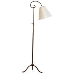 Vintage Danish Designer, Floor Lamp, Bronze, Fabric, Denmark, 1930s