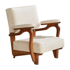 French Designer, Lounge Chair, Oak, Fabric, France, 1950s