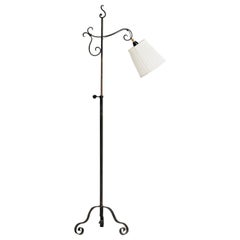 Swedish Designer, Floor Lamp, Iron, Fabric, Sweden, 1940s