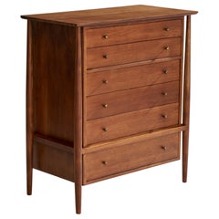 Vintage Mount Airy, Chest of Drawers, Walnut, Brass, USA, 1950s