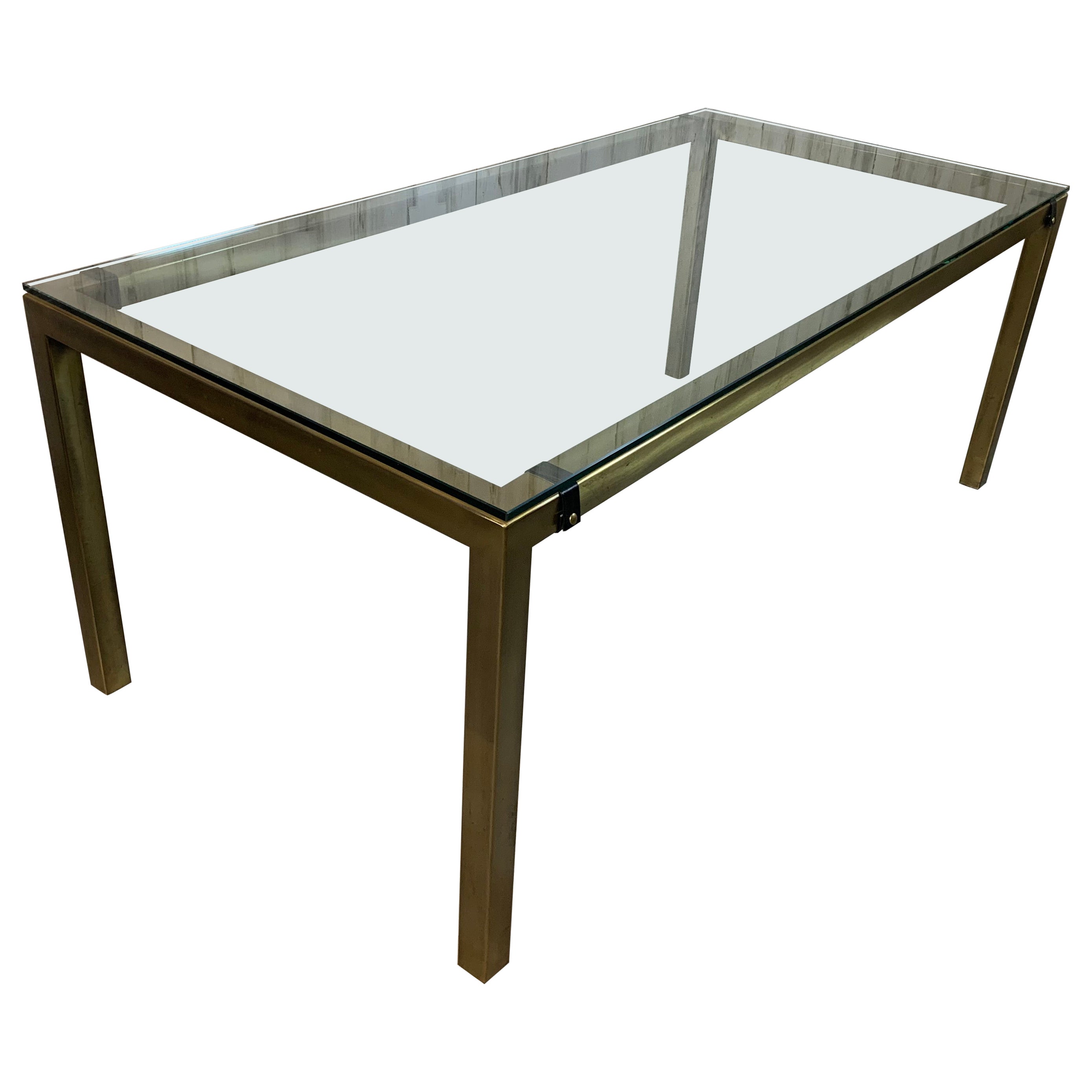 Milo Baughman style Brass Parsons Table For Sale