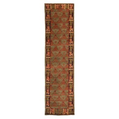 Rug & Kilim’s Traditional Geometric Green and Red Wool Custom Runner – “Cortez”
