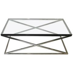 Mid-Century Modern Rectangular Glass Coffee Table Chrome X Base